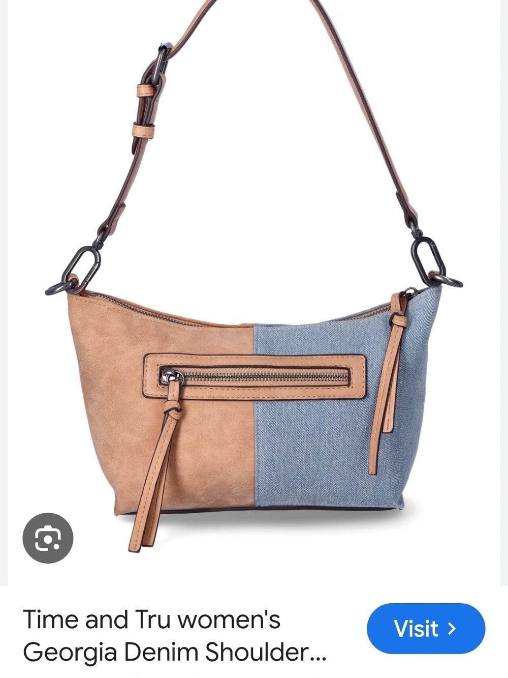 Time and Tru Tan and Light Blue Denim Shoulder Bag